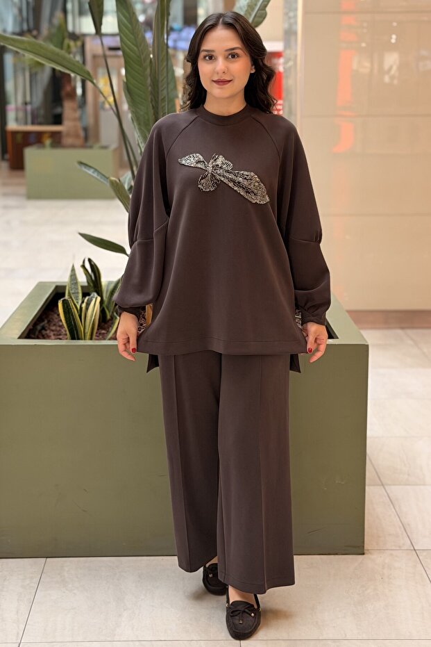 Bead Embroidered Tunic Pants Modal Set