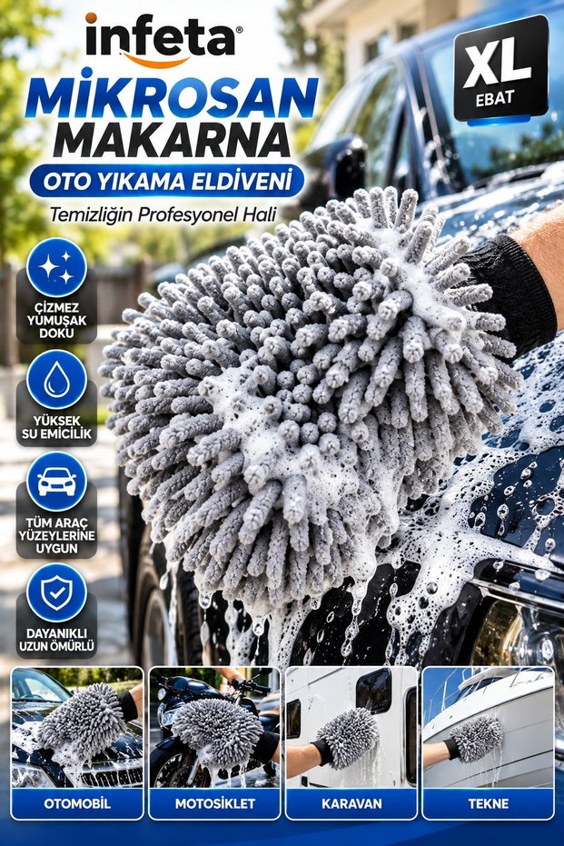 XL Gray Microfiber Pasta Car Wash Glove Chenille Car Cleaning Glove