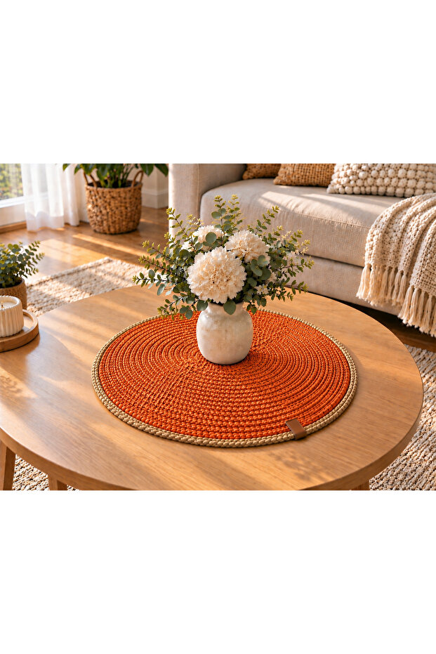 42X42 cm Round Runner Cord Rope Handmade Decorative Cover for Coffee Table