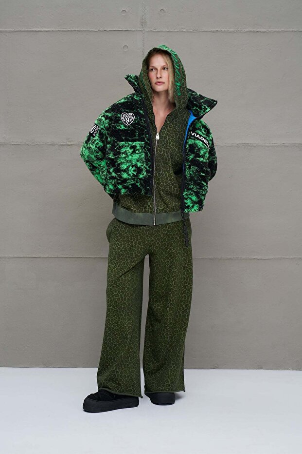 Black Neon Green Fur Look Oversize Short Jacket 18131
