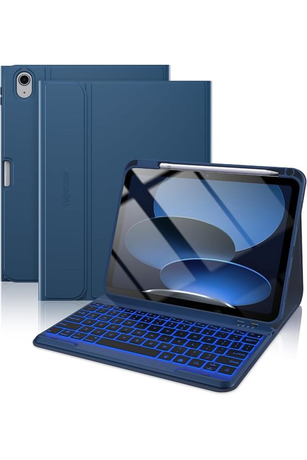 حافظة لوحة مفاتيح قابلة للطي لجهاز iPad A16 الجيل 11/10، مع إضاءة خلفية