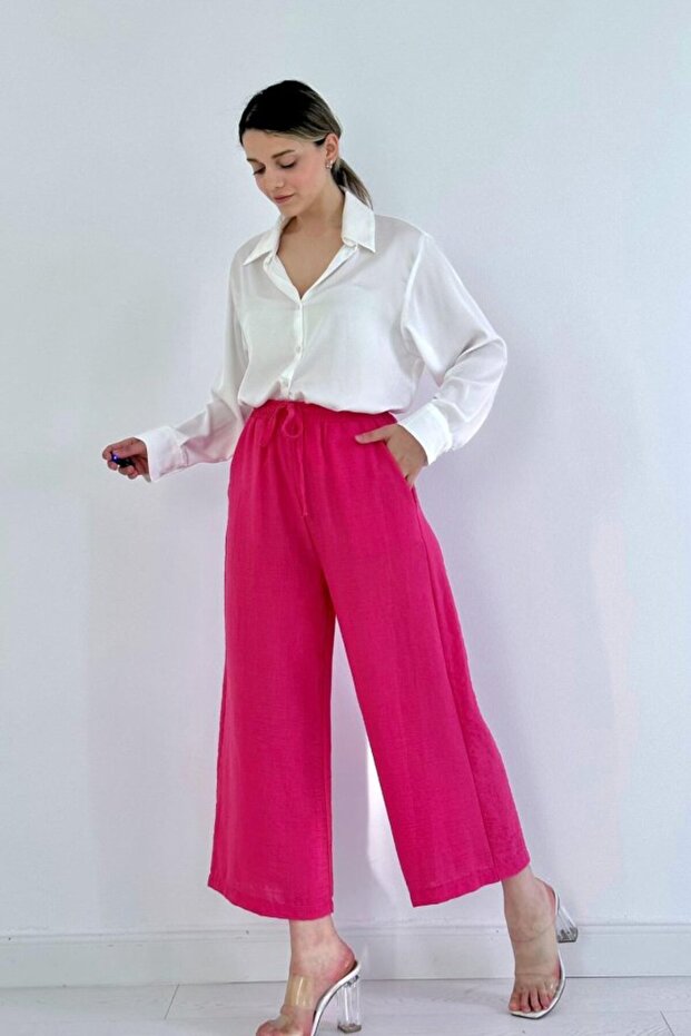 Fuchsia linen trousers