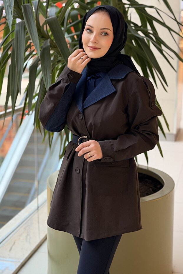 Fuat Gürşen Double-Breasted Collar with Beaded Slogan Embroidery on the Back Cap