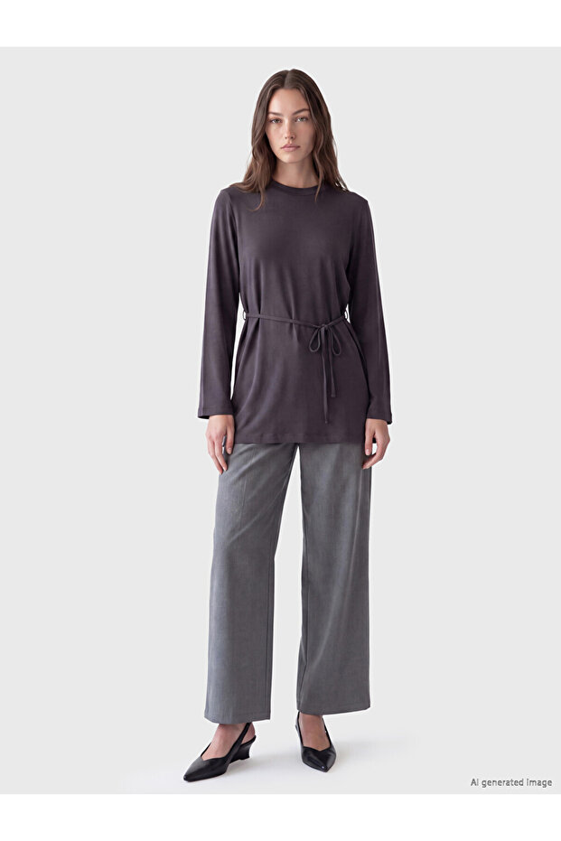 Vizyon New Season Anthracite Crew Neck Women's Sweatshirt Tunic