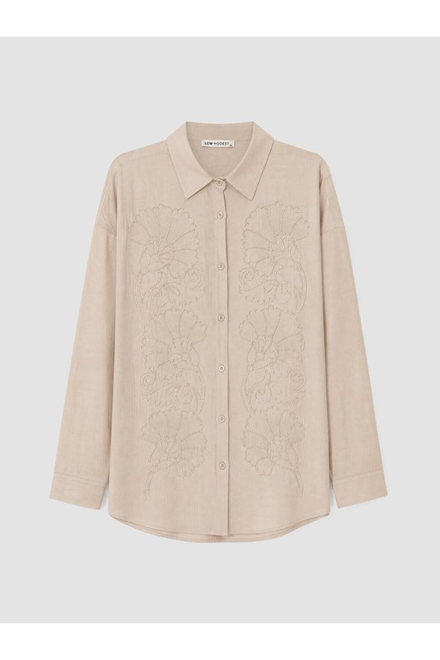Peak New Season Beige Embroidered Women's Shirt Tunic