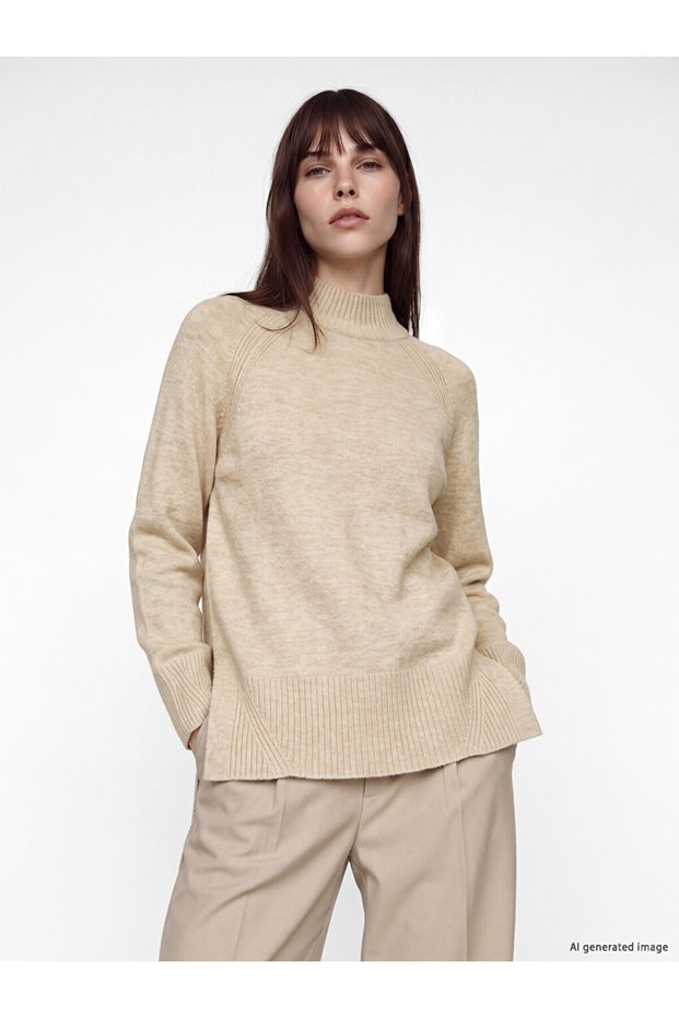 Esvab • Modern & Distinctive Half Fisherman Roba Collar Loose Fit Women's Knitwear Tunic
