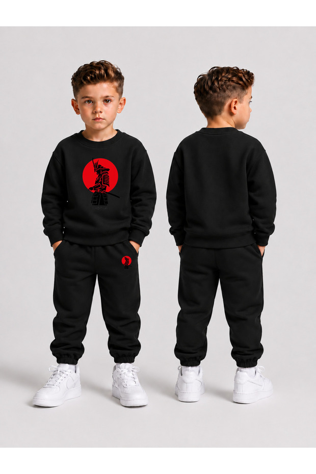 Tracksuit Set Crew Neck Sweatshirt Boys' 2-Piece Printed Top and Bottom Set