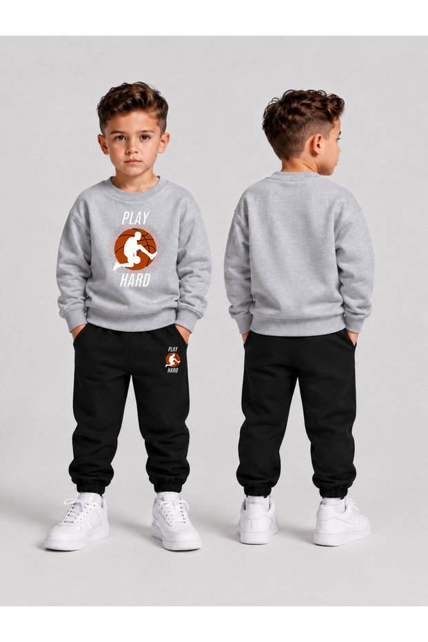 Tracksuit Set Crew Neck Sweatshirt Boys' 2-Piece Printed Top and Bottom Set