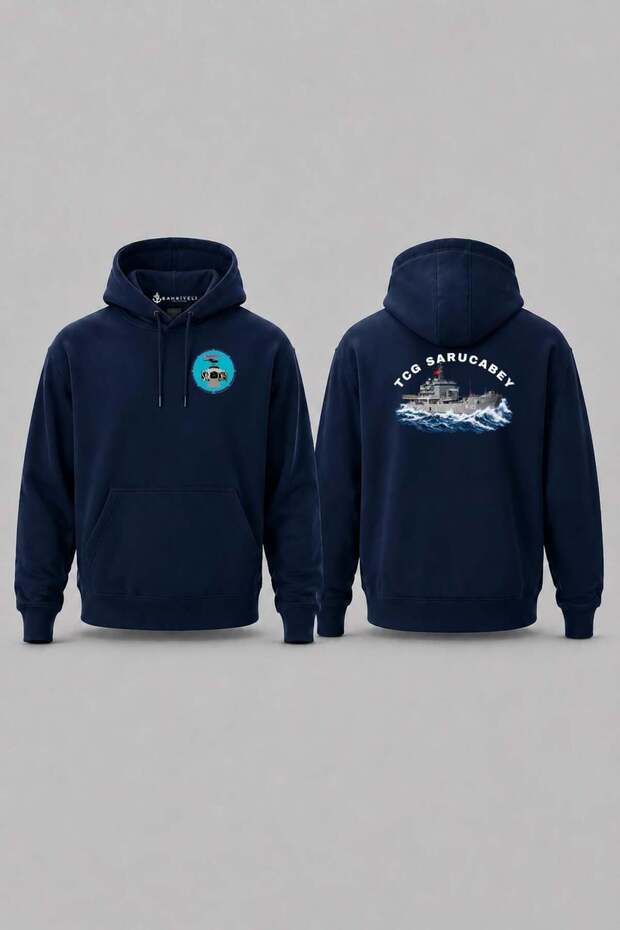 Hooded Tcg Sarucabey Interwaves Design Pocket and Back Printed Unisex Sweatshirt