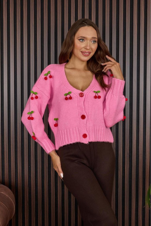 Women's Knitwear Cherry Decorated Stylish Soft Cardigan