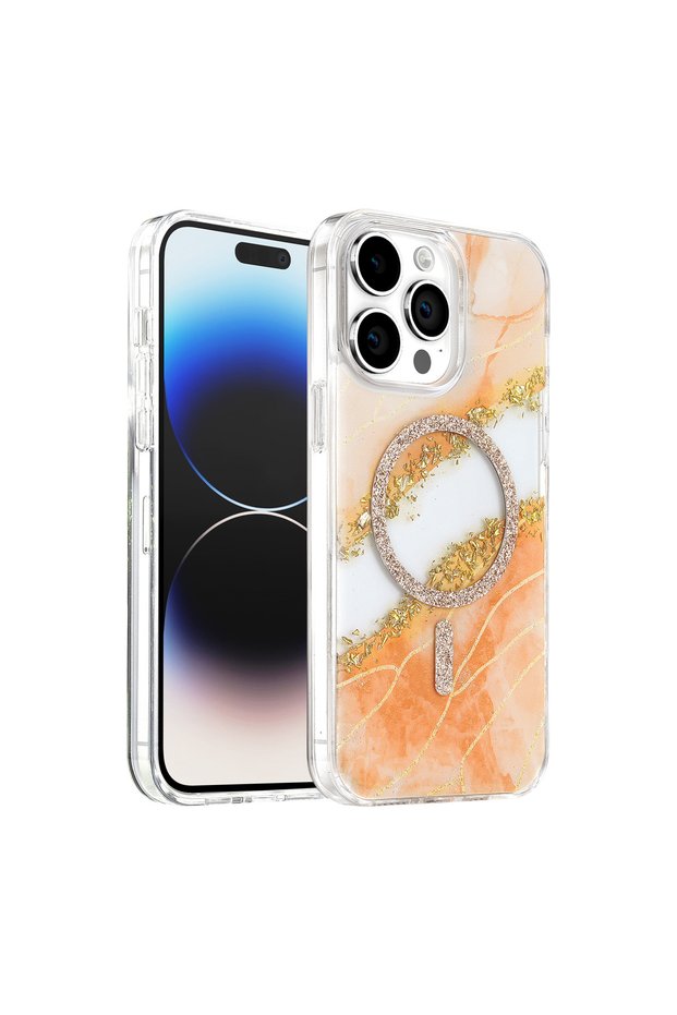 Onegif Apple iPhone 15 Pro Max Lotus Silvery Magsafe Cover - Orange