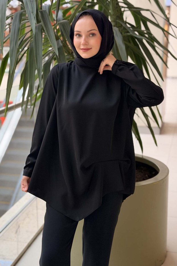 Fuat Gürşen Asymmetrical Cut Tunic with Brooch Detail on the Shoulder