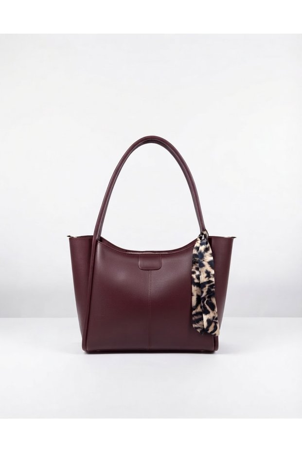 Burgundy Large Internal Volume Hand and Shoulder Bag with Scarf Detail