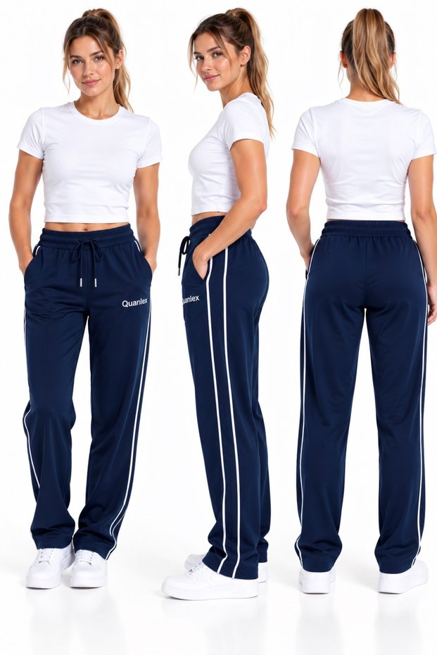 Women's Comfortable Fit Sweatpants with Double Piping on the Sides, Zipper Pocket Detail, Blue, Navy Blue, Black, Burgundy, Khaki, Gray