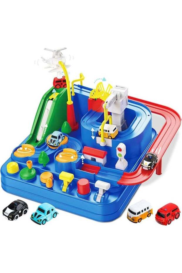 Kids Race Track Toys Car Adventure Puzzle Rail Set, City Rescue Playset with 2 Mini Cars, Educational Toy