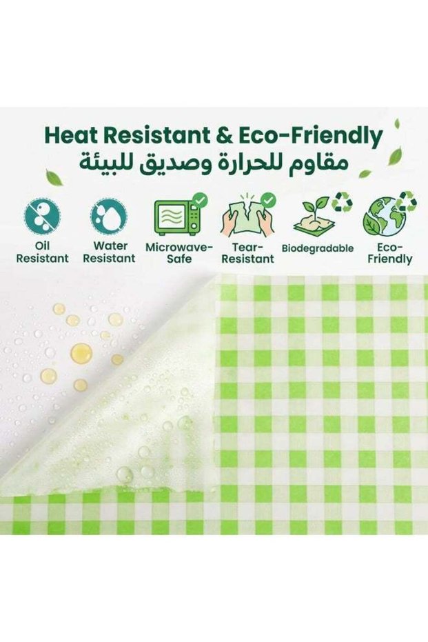Liners for Sandwiches and Burgers, Checkered Deli Wrap Wax Paper Sheets (Green)