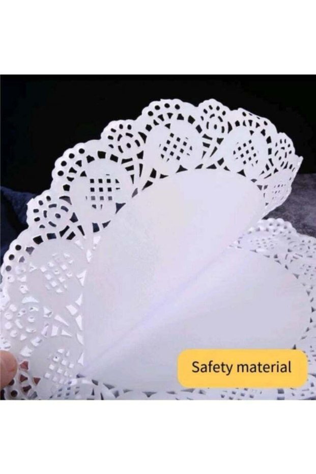 100 Pieces Baking Paper Mats Disposable Oil-Absorbing Paper Food Tray Liners Decorative Lace Hollow Round Paper Set White 7.5 Inches