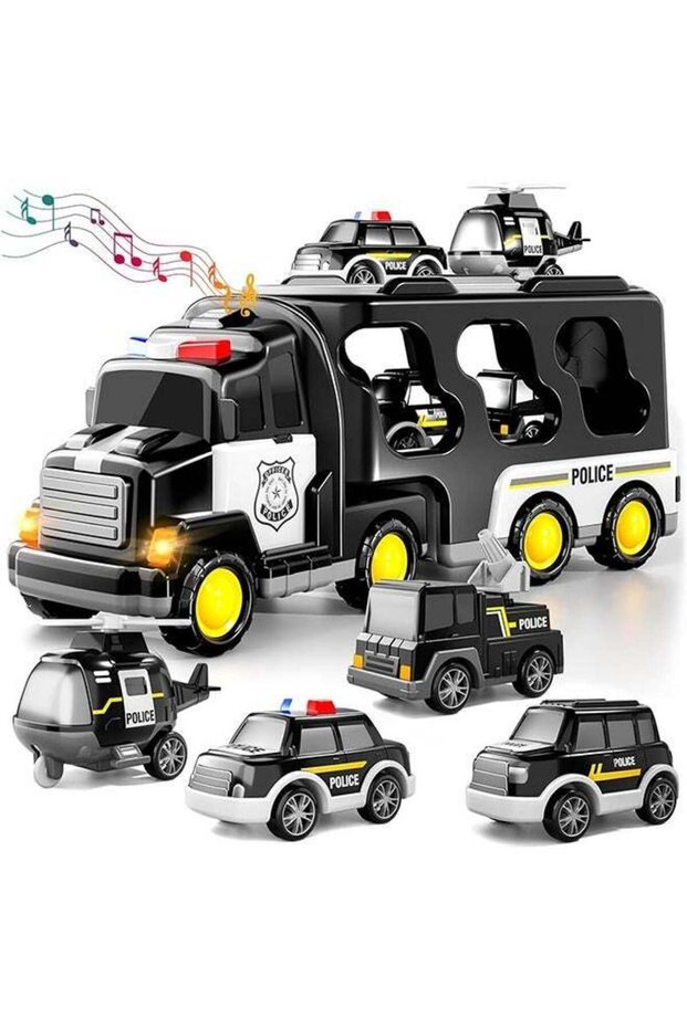 Police Truck Toys for Toddler 3 4 5 6 Years Old Boys - 5-in-1 Friction Power Emergency Vehicle, Police Car Toy for Toddlers 1-3