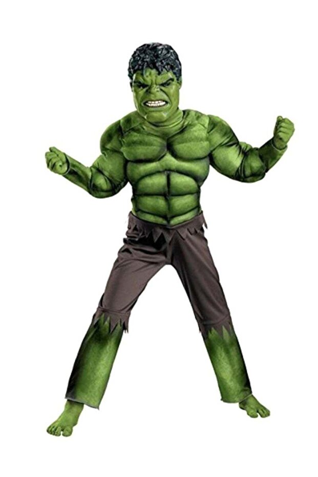 Hulk Green Polyester Muscle Costume With Mask And Shredded Shorts For Kids, 5 - 7 Years