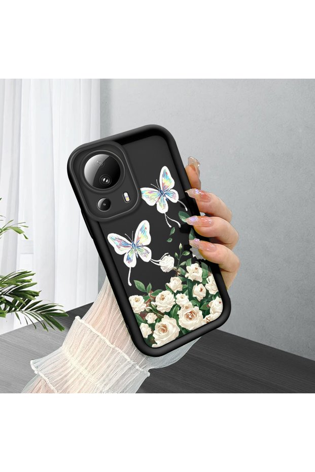 Mi 13 Lite Compatible Rose and Butterfly Pattern Phone Case, Silicone Shockproof