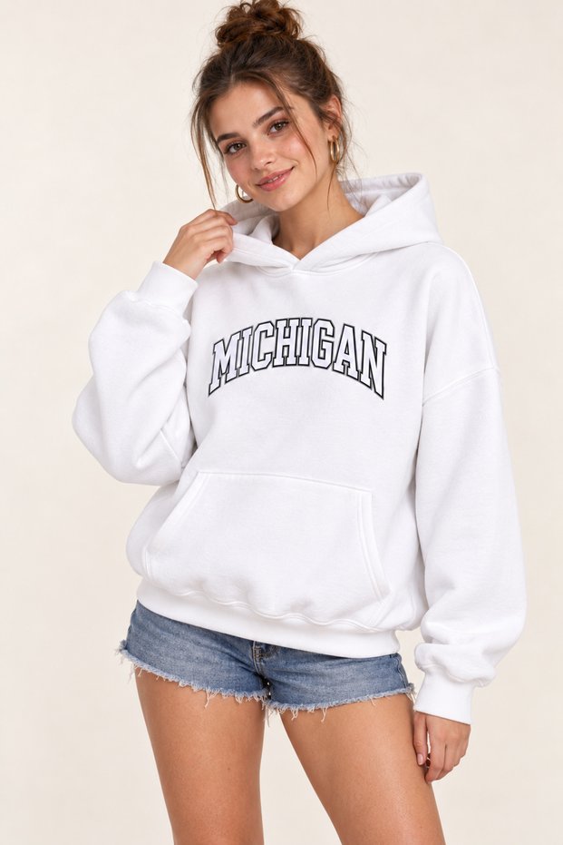 Women's Michigan Printed Oversize Cotton Hooded Sweatshirt