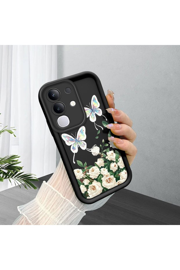 Vivo Y29 4g Compatible Rose and Butterfly Pattern Phone Case, Silicone Shockproof
