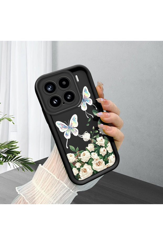 Mi 15 5g Compatible Rose and Butterfly Pattern Phone Case, Silicone Shockproof