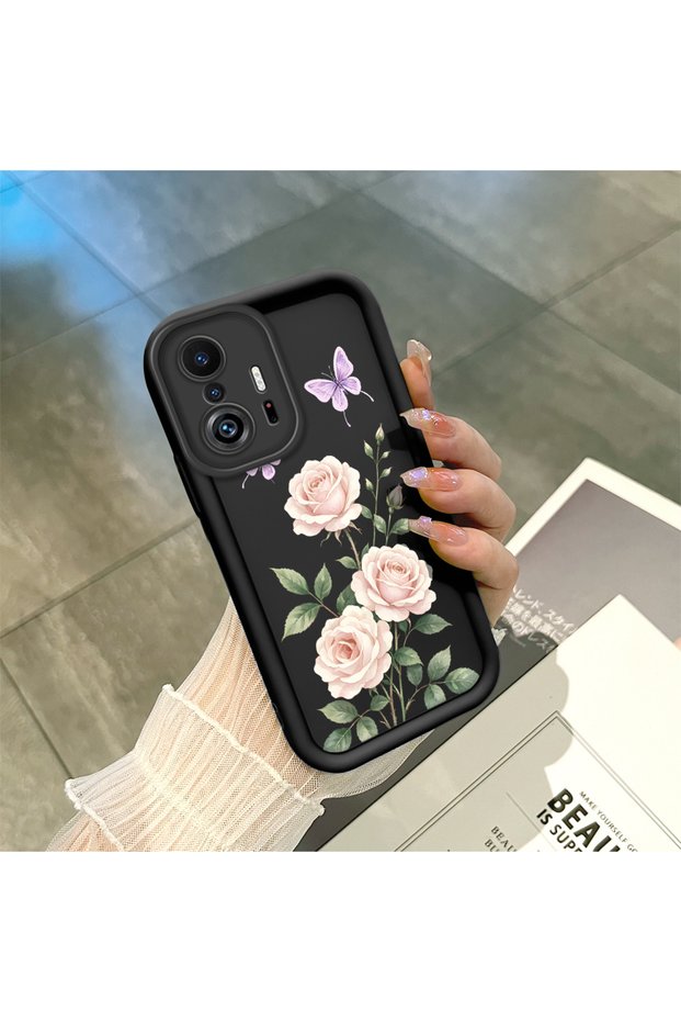 Mi 11T/Mi 11t Pro Compatible Rose and Butterfly Pattern Phone Case, Silicone Shockproof