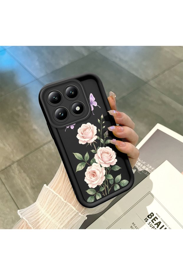 Mi 14t Compatible Rose and Butterfly Pattern Phone Case, Silicone Shockproof