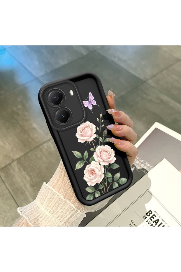 Poco X7 Pro Compatible Rose and Butterfly Pattern Phone Case, Silicone Shockproof