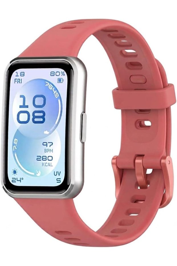 Soft Silicone Sport Watch Strap Compatible with HUAWEI Band 11/Band 11 Pro, Adjustable Replacement Wristband, Lightweight Breathable Fitness Tracker Band for Men & Women - Red
