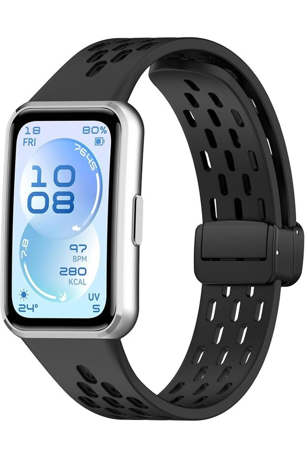 Soft Silicone Sport Watch Strap Compatible with HUAWEI Band 11/Band 11 Pro, Adjustable Replacement Wristband, Soft Flexible Breathable Band for Men & Women - Black