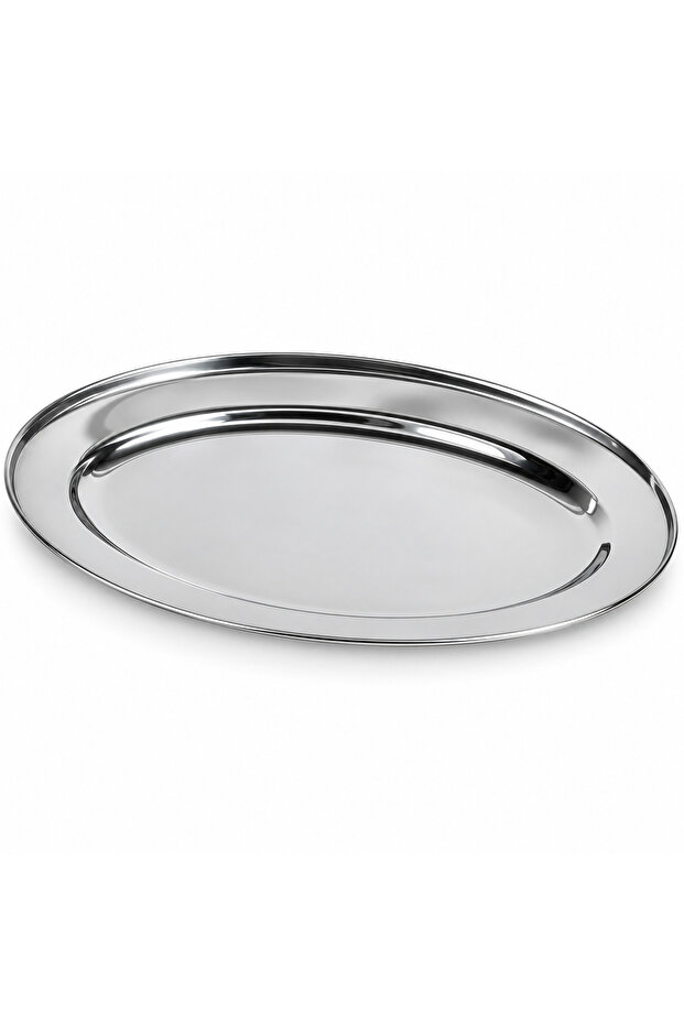 Stainless Steel Oval Serving Tray 45cm, Stackable Food Serving Platter, Dishwasher Safe, Silver, 1 Piece