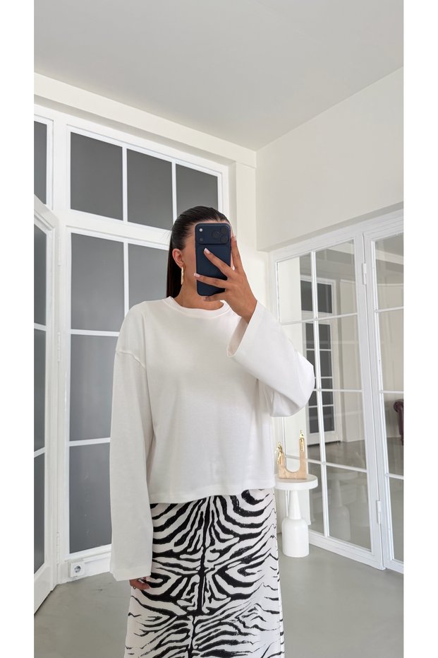 Beyaz İspanyol Kol Basic Bluz GAUS-02108