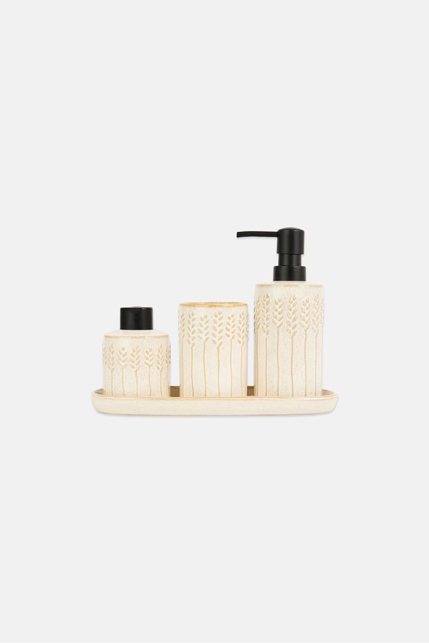 4 Pieces Stoneware Bathroom Set, Off White