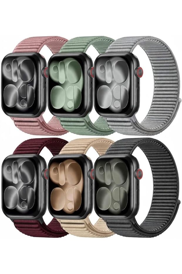 6 Pack Sport Nylon Loop Band Compatible with Apple Watch Band Series 12 | 11 | 10 | 9 | 8 | 7 | 6 | SE | 5 | 4 | 3 | 2 |1, 38mm 40mm 41mm 42mm Adjustable Breathable Braided Straps- Pastels Set