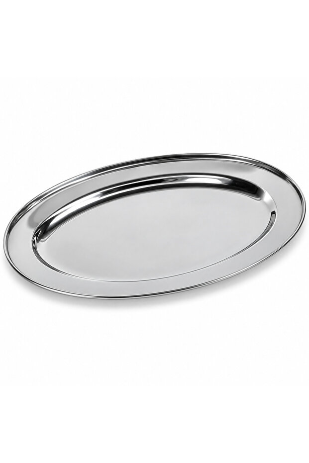Stainless Steel Oval Serving Tray 55cm, Large Stackable Food Serving Platter, Dishwasher Safe, Silver, 1 Piece