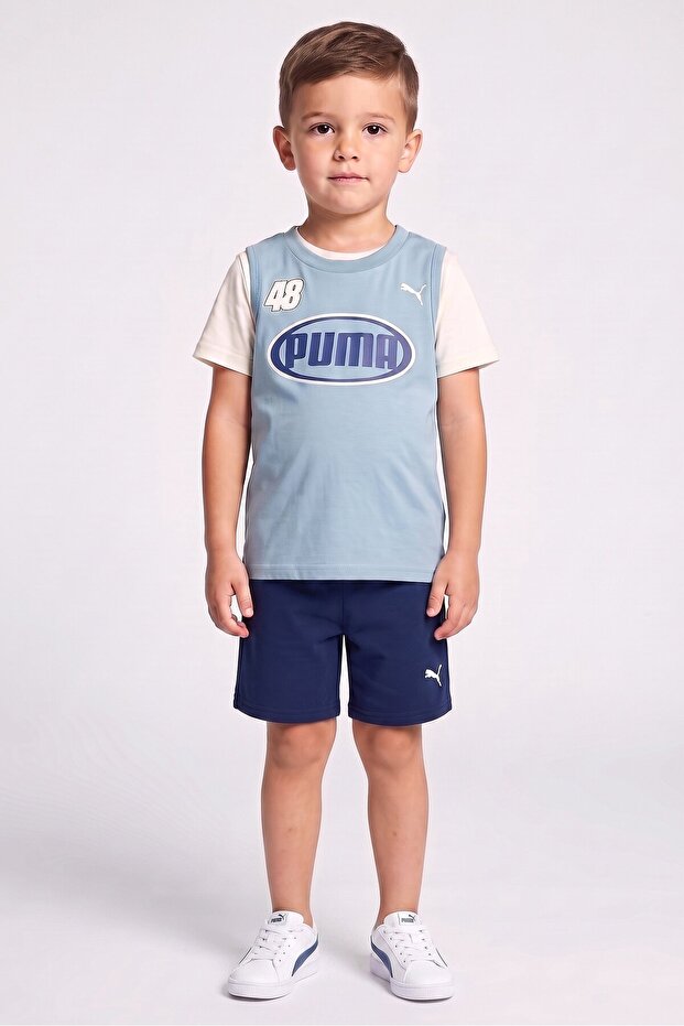 Kids Boy 3 Pieces Brand Logo T-Shirt Vest And Shorts Set, Multicolor