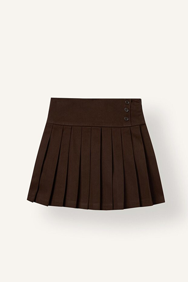 100% Cotton Pleated Button Detailed Gabardine Skirt for Girls I8310A826Wn