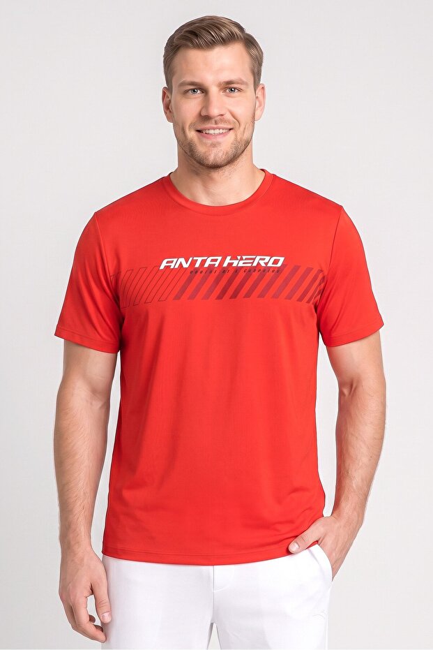 Men Sportswear Fit Short Sleeve Outdoor T-Shirt, Red