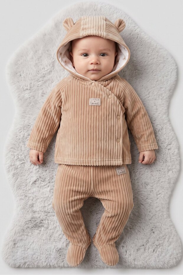 Toddlers Boy 2 Pieces Textured Hoodie And Pants Set, Light Brown
