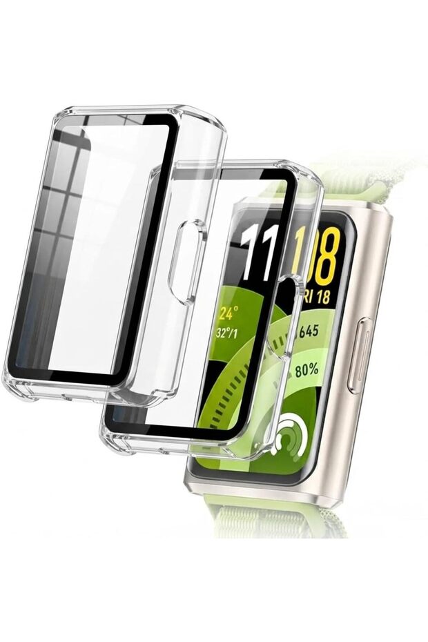 (Pack of 2) Full Coverage Case with Screen Protector Compatible with Huawei Band 11 Pro, PC & Tempered Glass Protective Case Cover, Scratch Resistant Smart Watch Accessories -Transparent