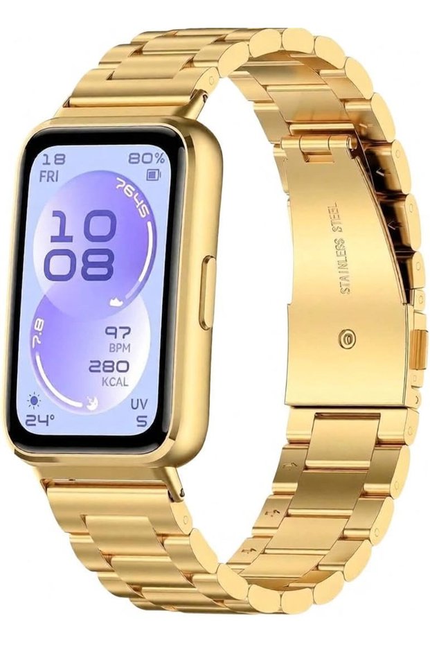 Stainless Steel Strap Compatible with HUAWEI Band 11/Band 11 Pro, Adjustable Metal Link Replacement Watch Band with Folding Clasp for Men & Women
