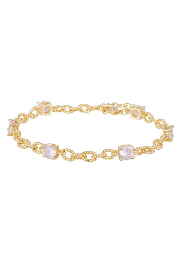 Gold-Plated Crystal Link Bracelet for Women – Non-Tarnish Waterproof Chain with Sparkling Cubic Zirconia Stones, Hypoallergenic Elegant Jewelry Gift