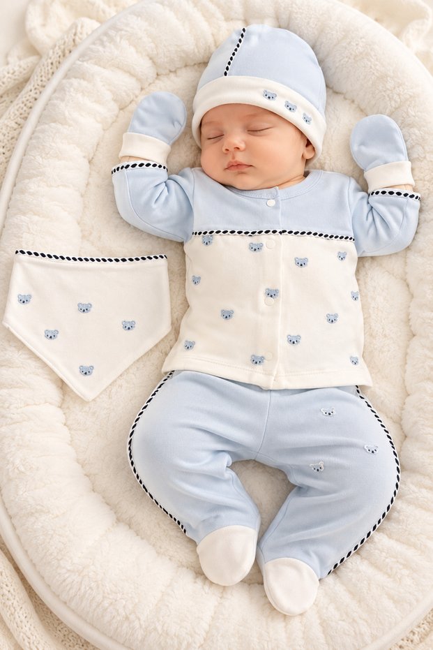 5 Piece 100% Cotton Newborn Baby Boy Hospital Discharge Bodysuit Set Gift 0-3 Months
