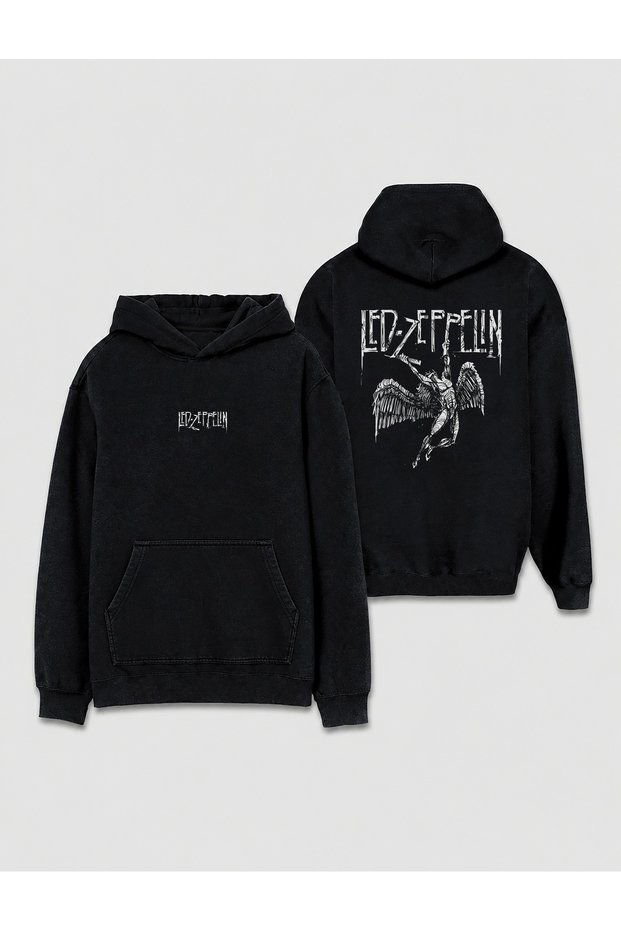Led Zeppelin Metal Band Angel Design Front and Back Printed Hooded Sweatshirt Hoodie