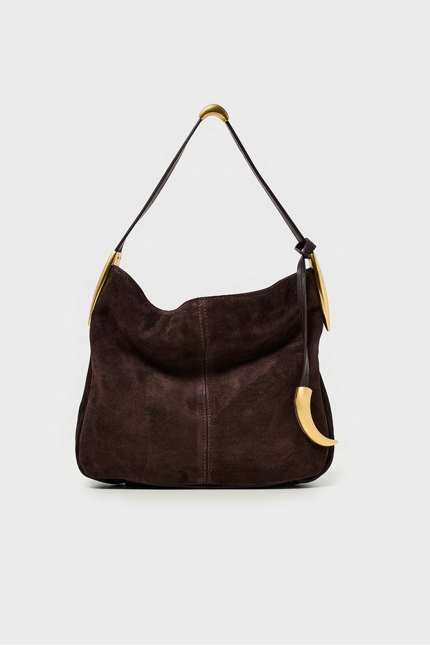 Genuine Suede Shoulder Bag - Brown