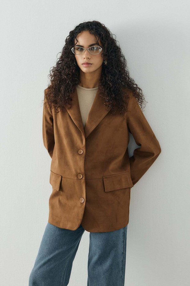Camel Regular Fit Süet Blazer