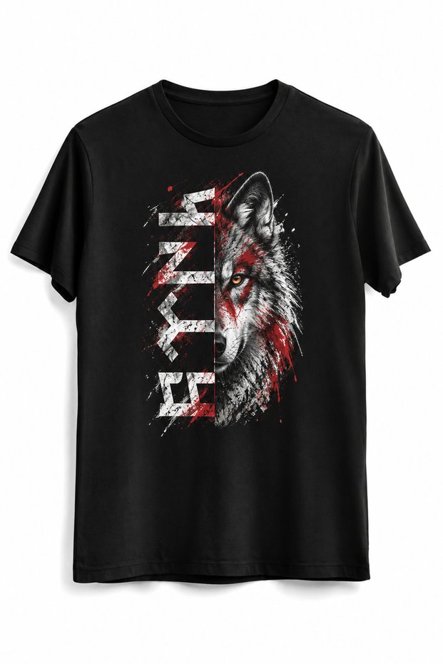 Moon Star Wolf Printed T-Shirt – 100% Cotton Turkish Motif Premium Dtg Print T-Shirt