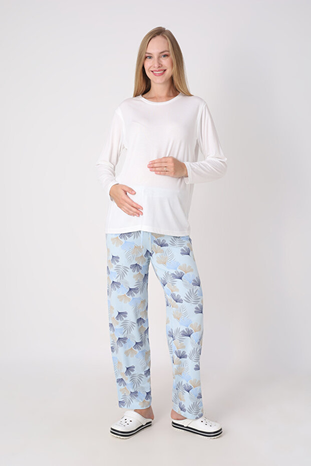 Maternity Pajama Set – Maternity Set, Patterned Bottom and Top Combination with Hidden Nursing Panel